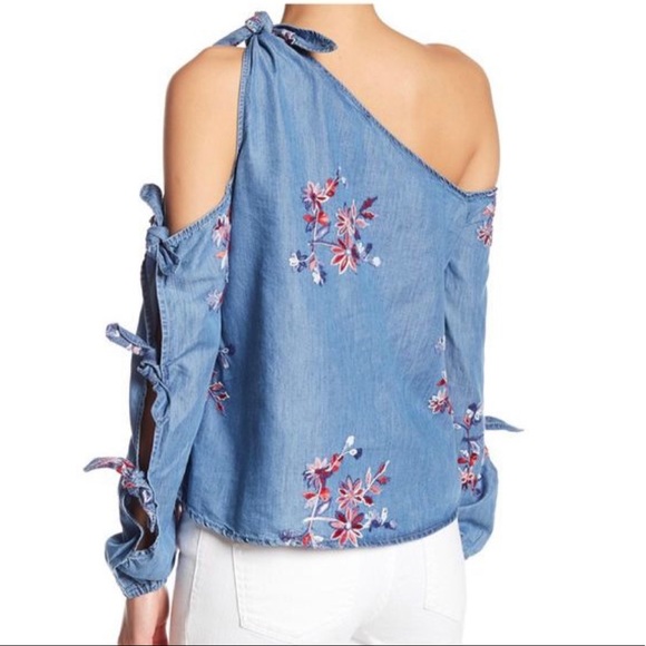 Romeo + Juliet | Chambray Embroidered Top With Shoulder Ties - Picture 2 of 12